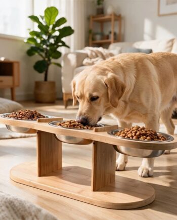 Three-Bowl Bamboo Dog Feeding Station