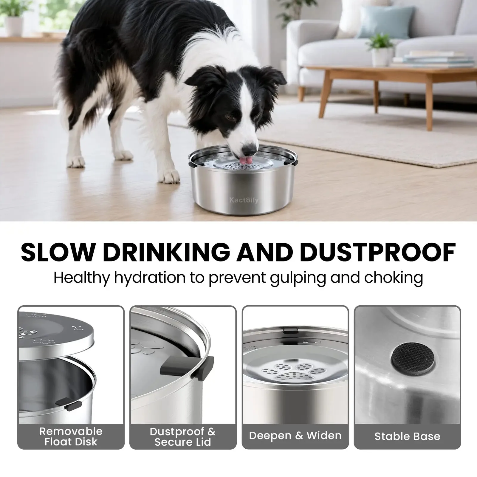 3L Stainless-Steel Slow-Drinking Dog Water Bowl detail 7