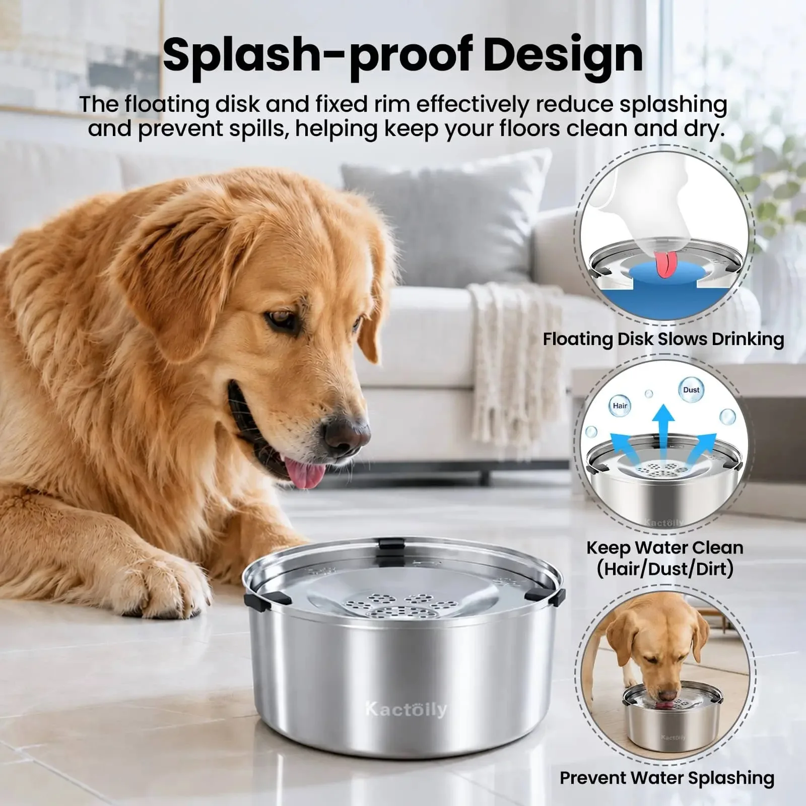 3L Stainless-Steel Slow-Drinking Dog Water Bowl detail 4