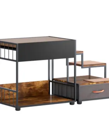 Wood-composite dog bunk bed with steps and storage