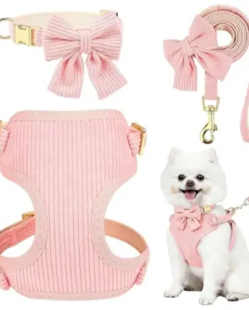 Pink cotton small-dog harness with bow detail