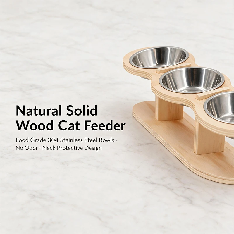 Three-Bowl Bamboo Dog Feeding Station view 3
