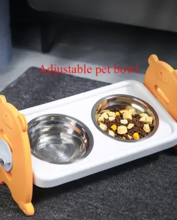 Tilted Stainless-Steel Dog Bowls with Bamboo Stand