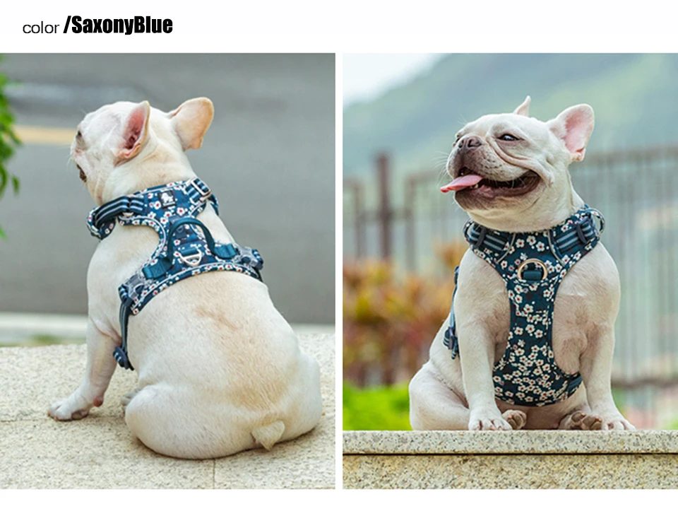 Floral Cotton Dog Harness with Reflective Webbing - Image 2