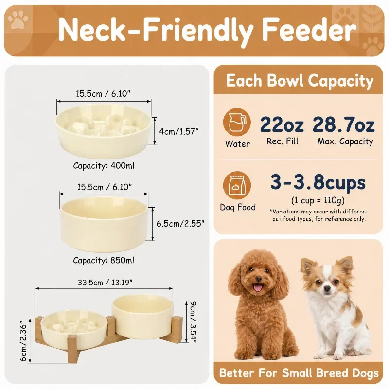 Elevated Ceramic Dog Bowl Set with Wooden Stand detail 2