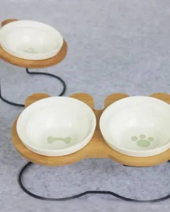 Ceramic Dog Bowl with Bamboo Stand