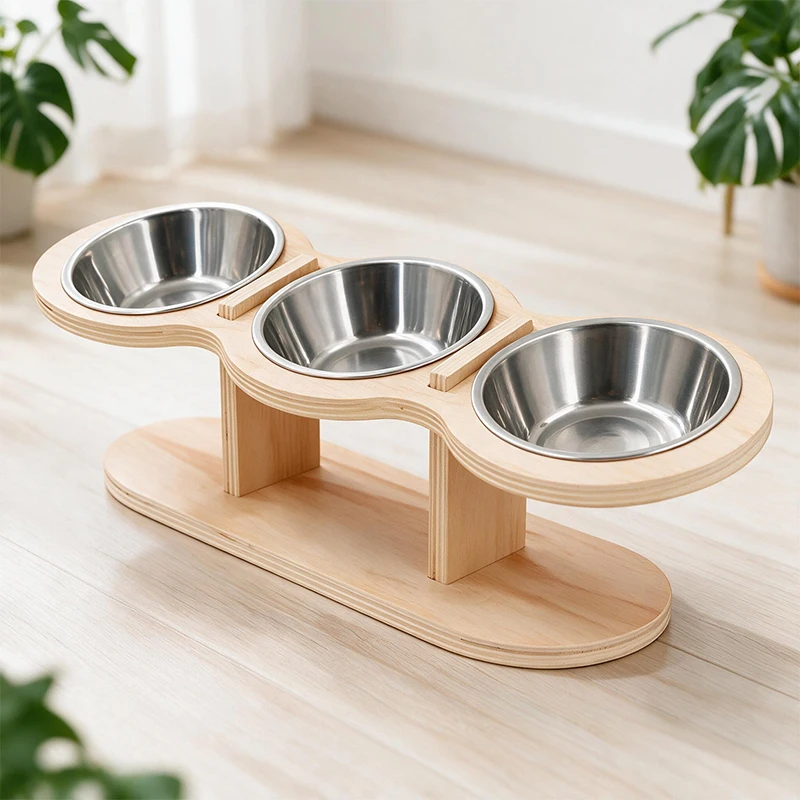 Three-Bowl Bamboo Dog Feeding Station view 5
