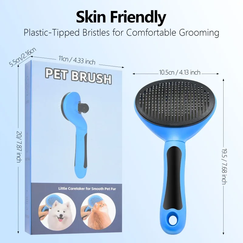Wood-handled steel-pin dog grooming brush set view 2