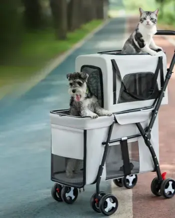 Detachable Twin-Cabin Metal Dog Stroller