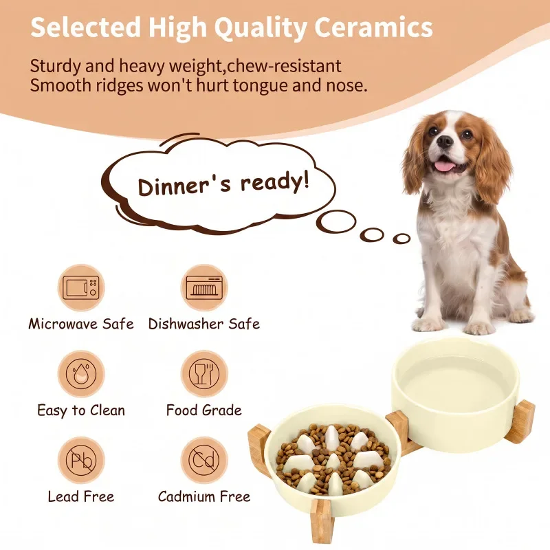 Elevated Ceramic Dog Bowl Set with Wooden Stand detail 3