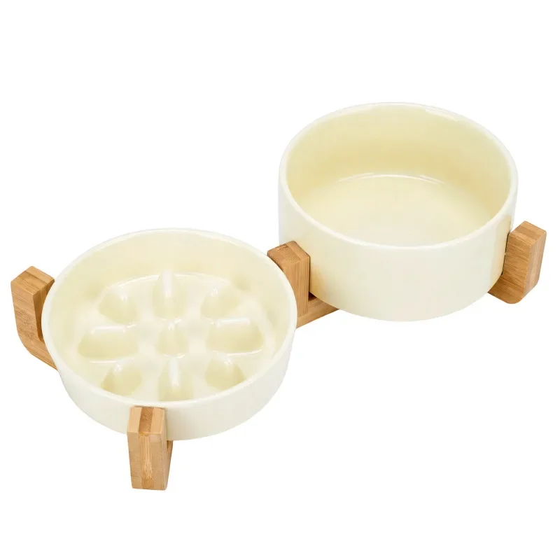 Elevated Ceramic Dog Bowl Set with Wooden Stand detail 4