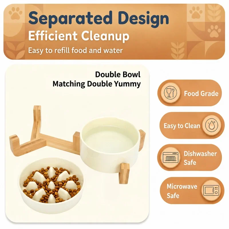 Elevated Ceramic Dog Bowl Set with Wooden Stand detail 6