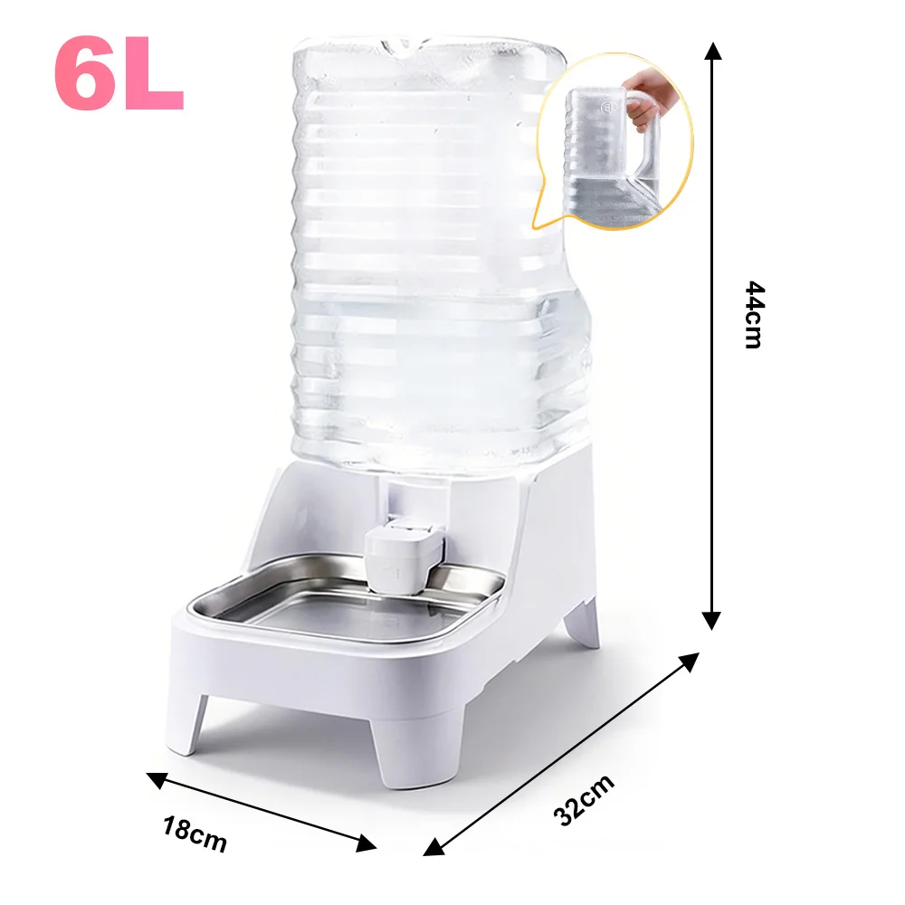 6L gravity dog water dispenser with stainless-steel tray view 3