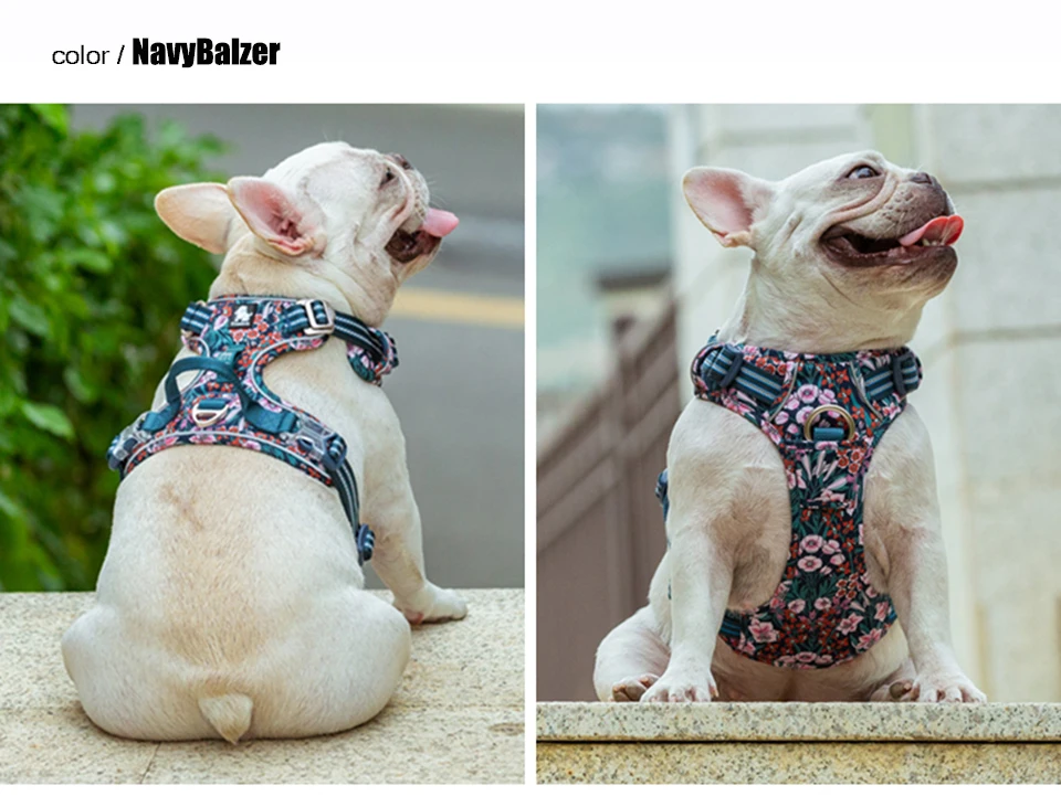 Floral Cotton Dog Harness with Reflective Webbing - Image 3