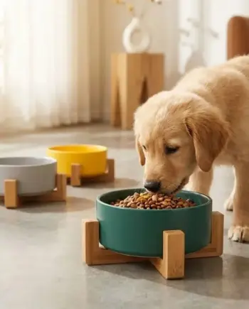 Dual Dog Feeder with Wood Base
