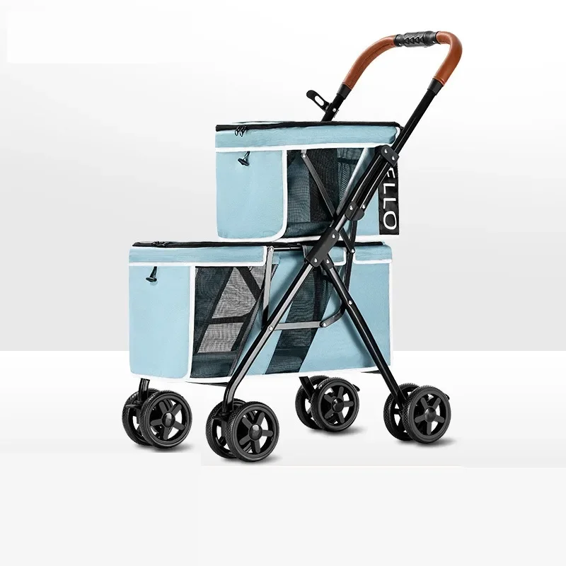 Two-level foldable metal dog stroller