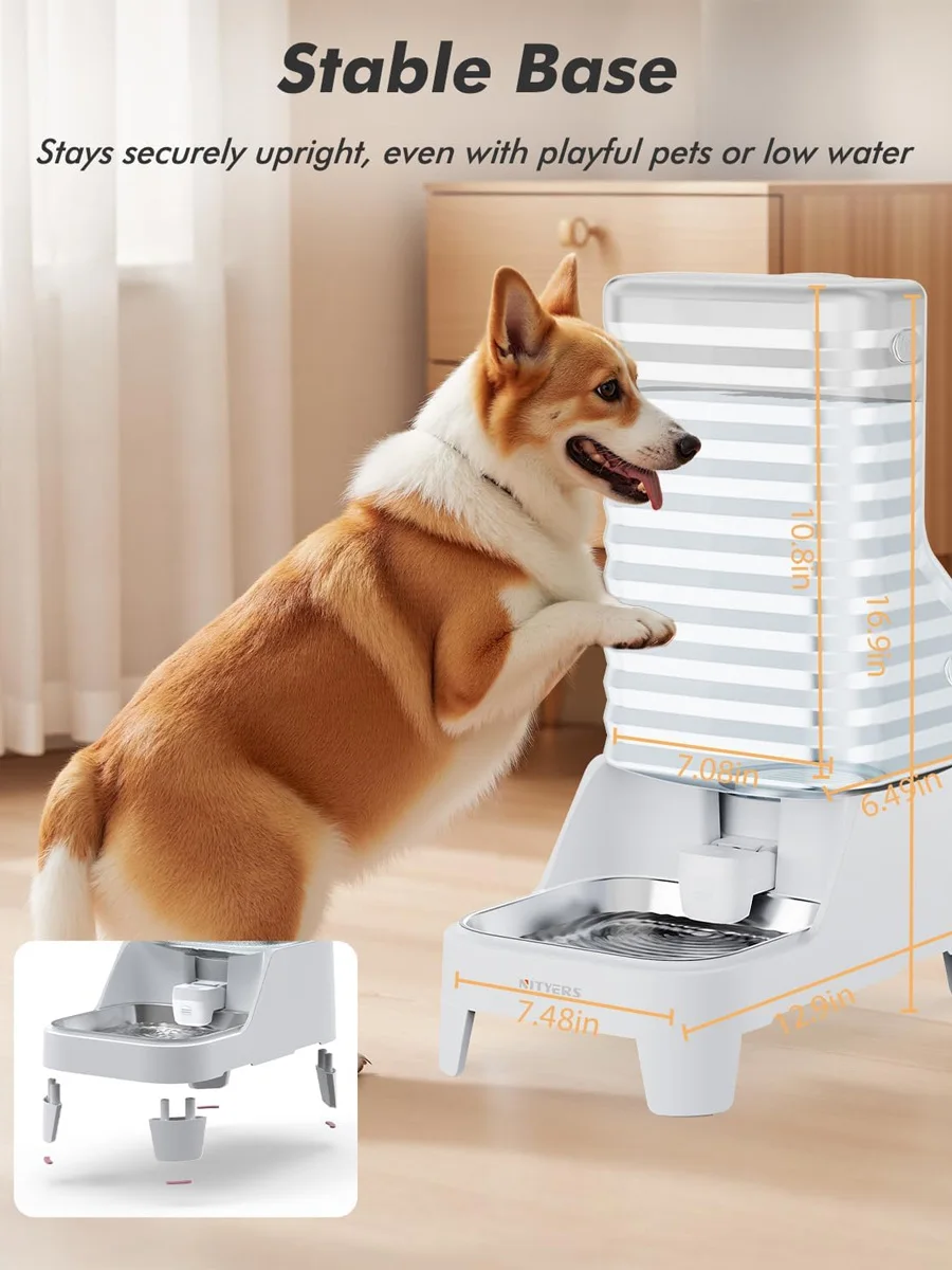 6L gravity dog water dispenser with stainless-steel tray view 8