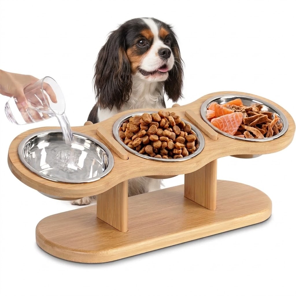 Three-Bowl Bamboo Dog Feeding Station - Image 7
